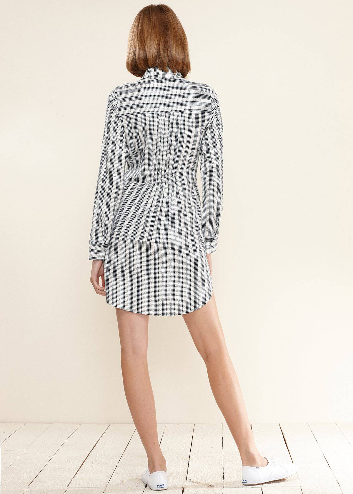 Buy Lace Trim Wrapped Shirt Dress in Ditsy Gingham by Shop at Konus