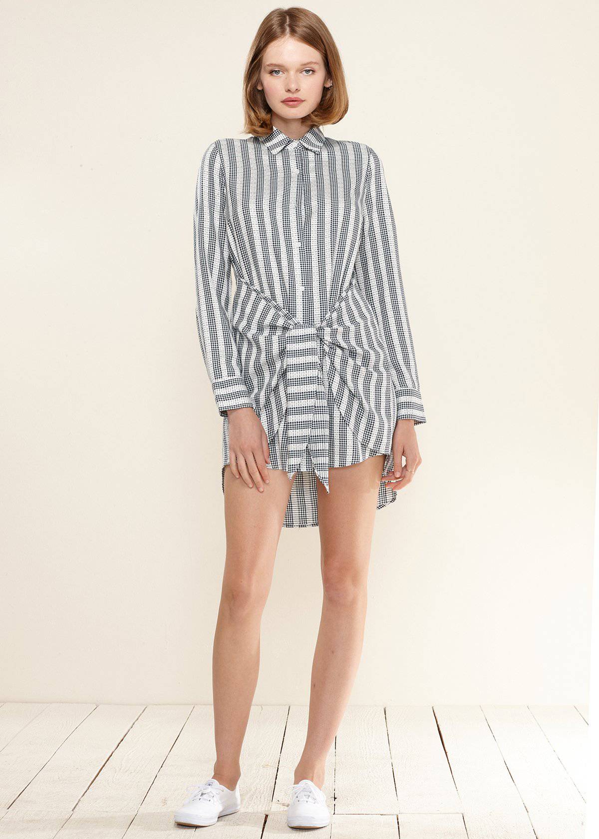 Buy Lace Trim Wrapped Shirt Dress in Ditsy Gingham by Shop at Konus