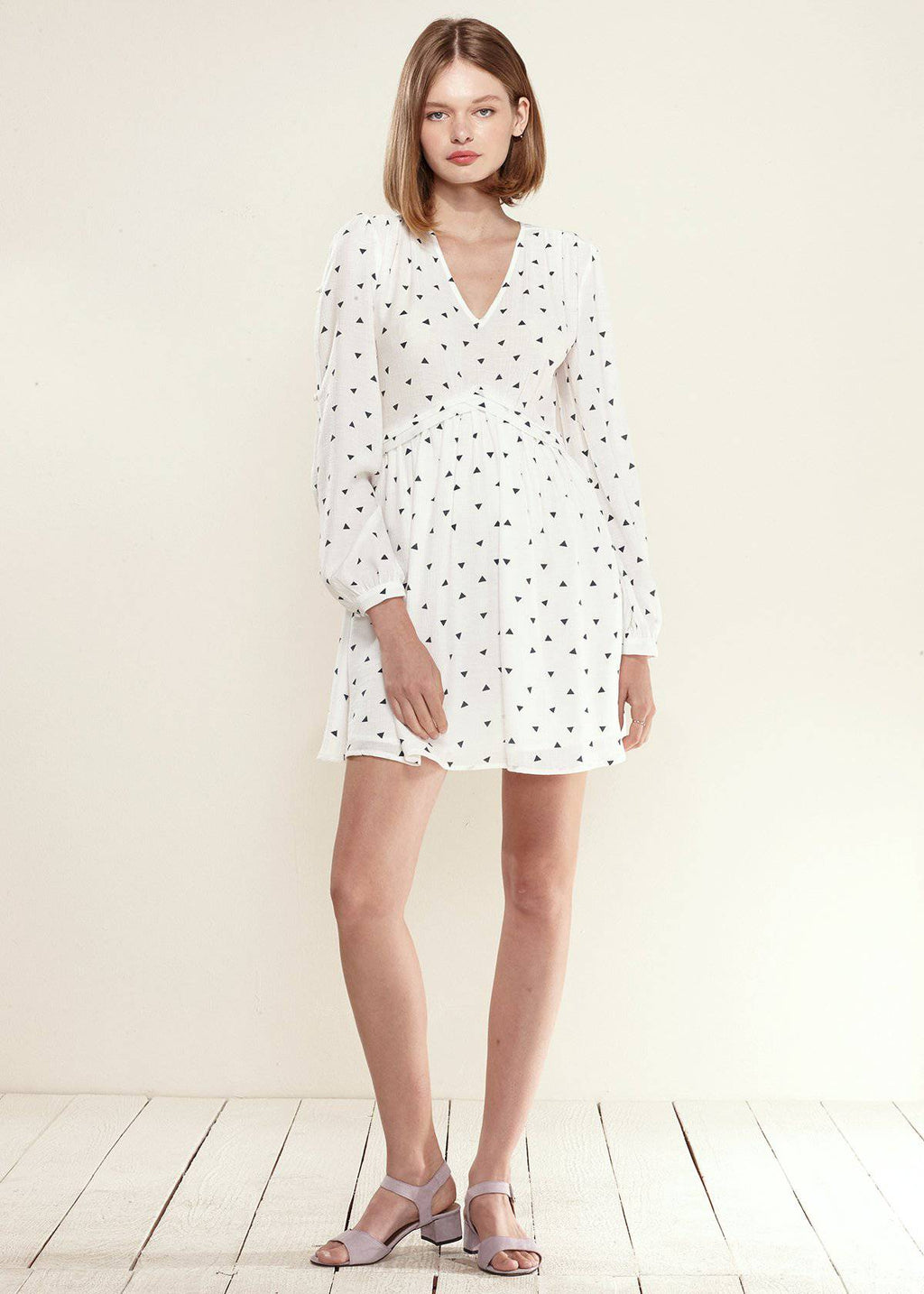 Buy Triangle Print Long Sleeve Dress in White Triangle by Shop at Konus