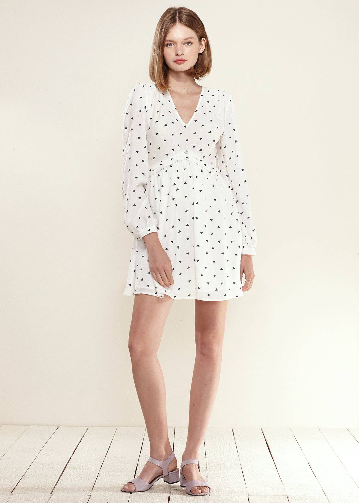 Buy Triangle Print Long Sleeve Dress in White Triangle by Shop at Konus
