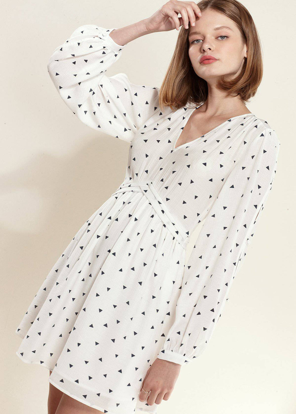 Buy Triangle Print Long Sleeve Dress in White Triangle by Shop at Konus