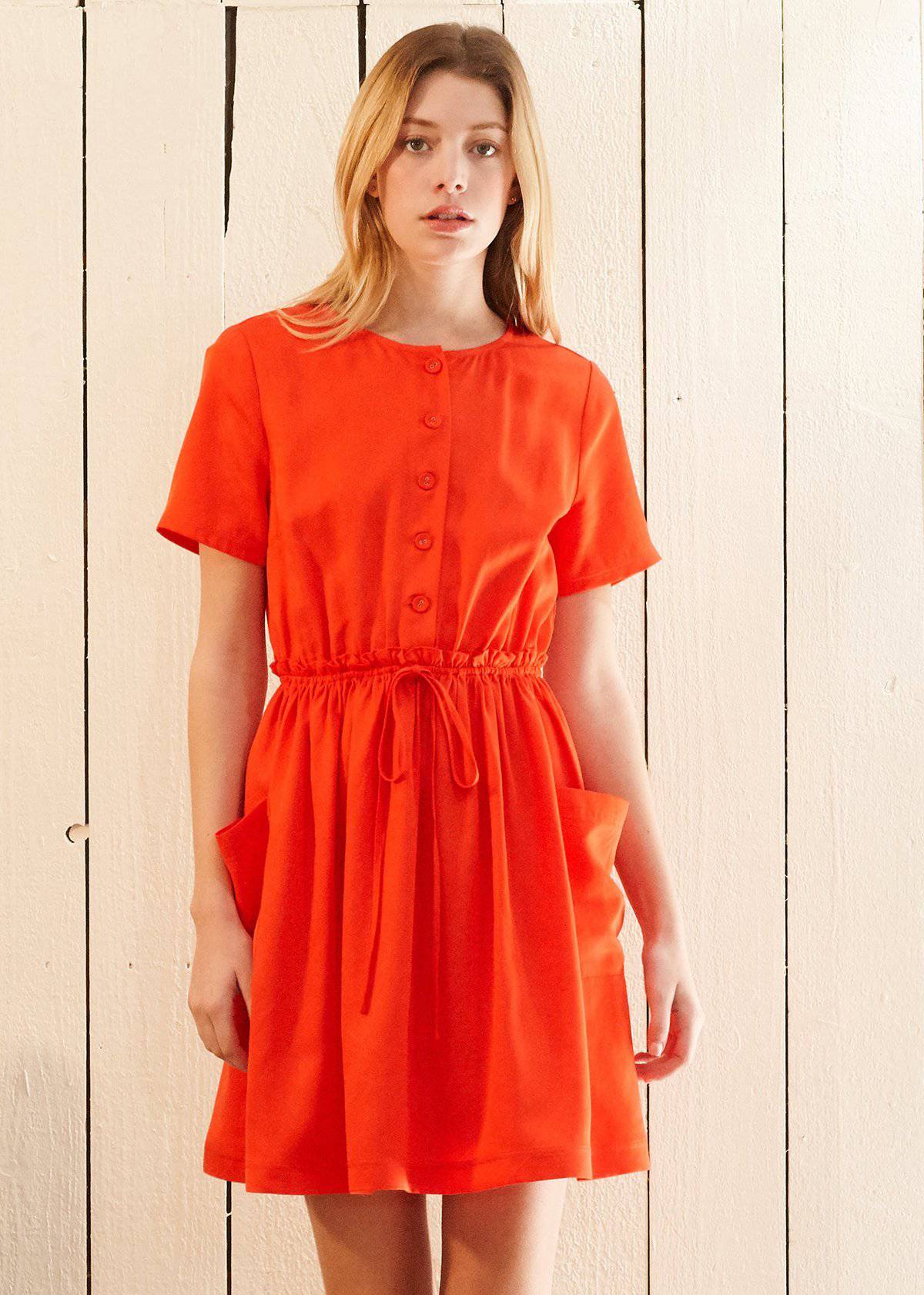 Short Sleeve Utility Dress in Poppy