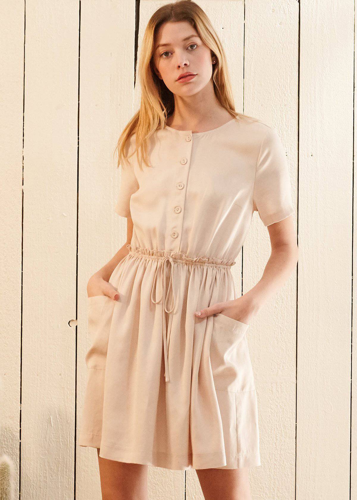 Short Sleeve Utility Dress in Sand