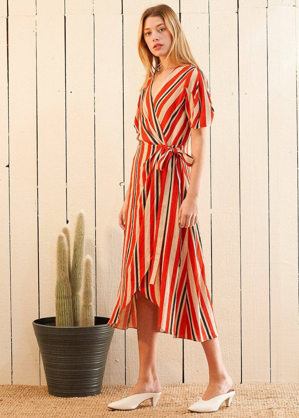 Buy Puff Sleeve Wrap Dress in Poppy Multi by Shop at Konus