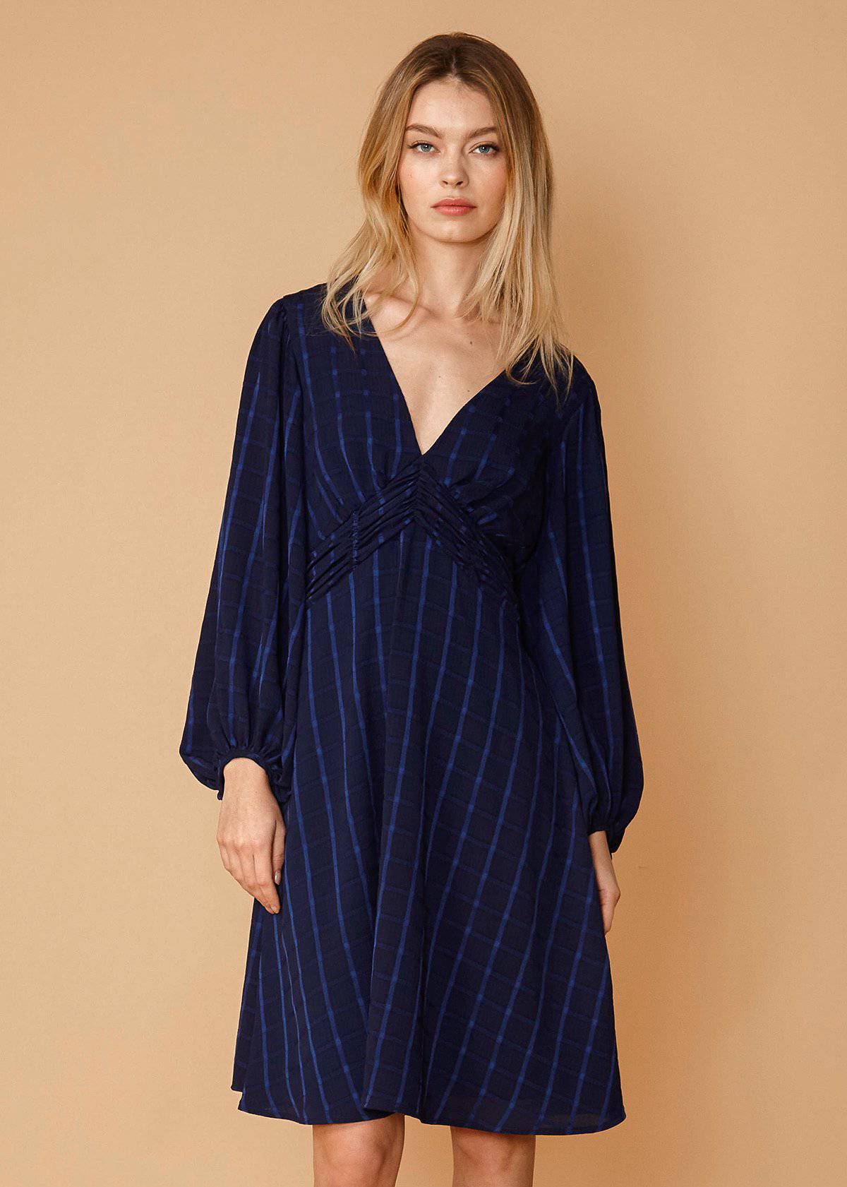 Buy V-neck Checkered Dress in Nightplaid by Shop at Konus