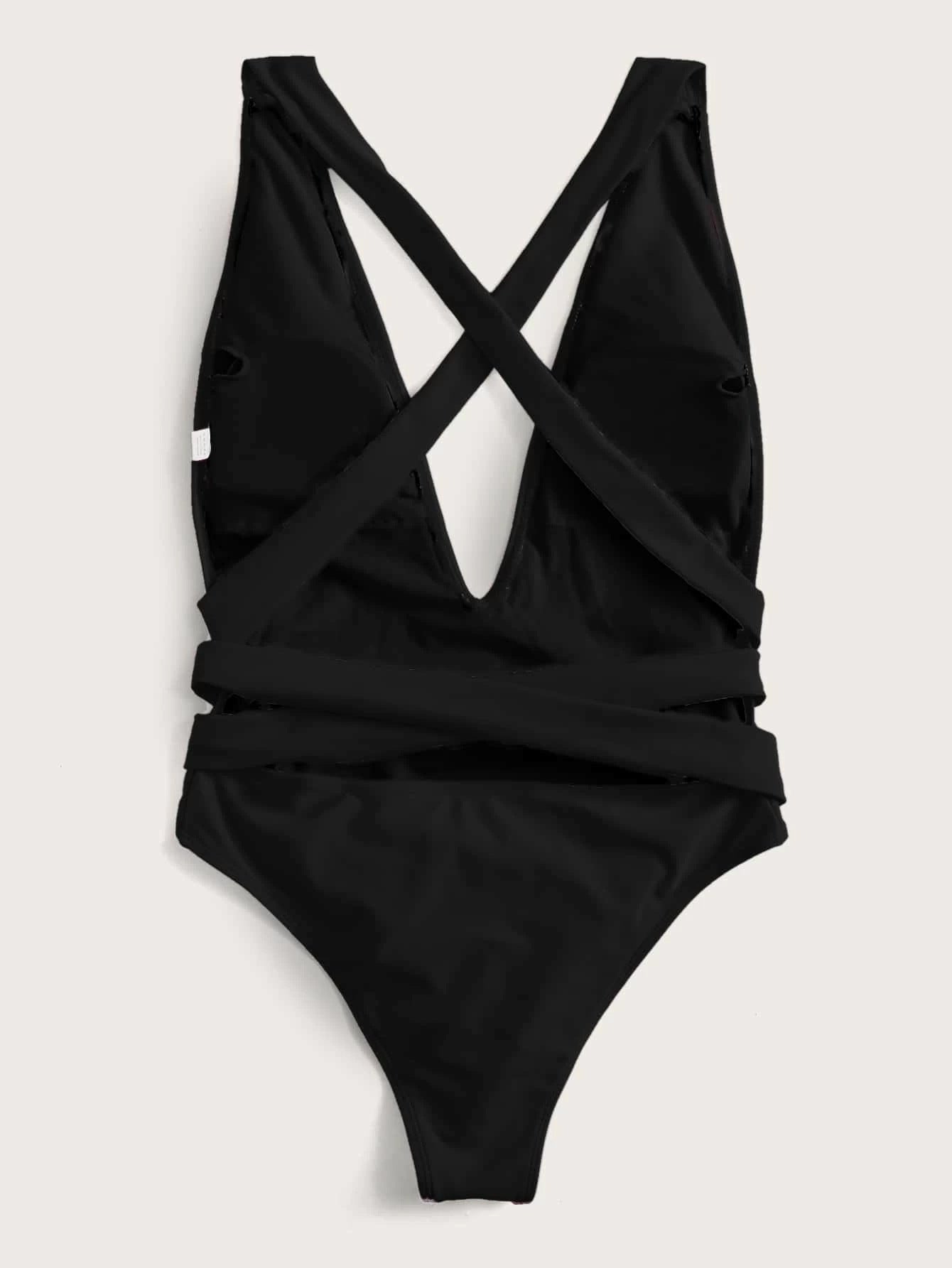 Buy Halter Neck Deep V Tied One-Piece Swimsuit by Faz