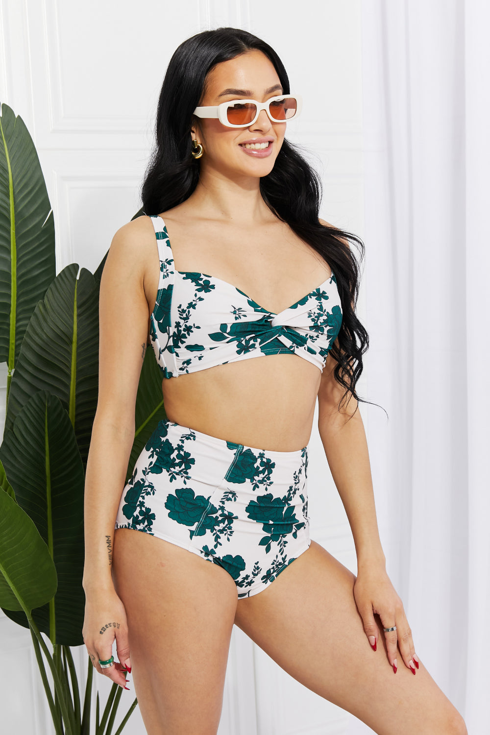 Buy Take A Dip Twist High-Rise Bikini in Forest by Marina West Swim