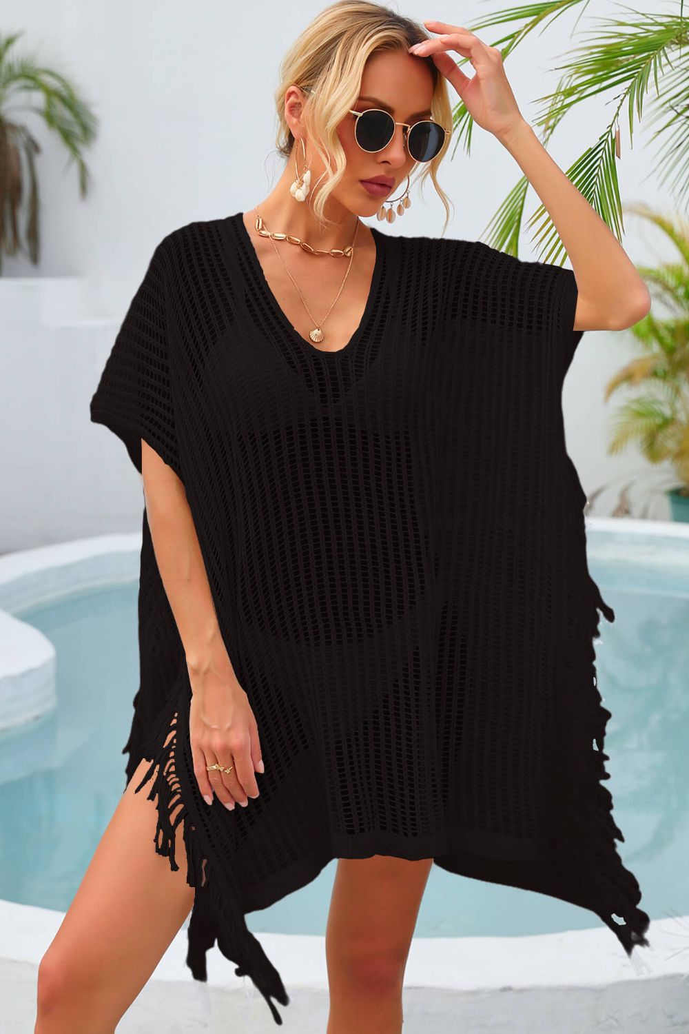 Buy Fringe Trim Openwork Cover Up by Faz