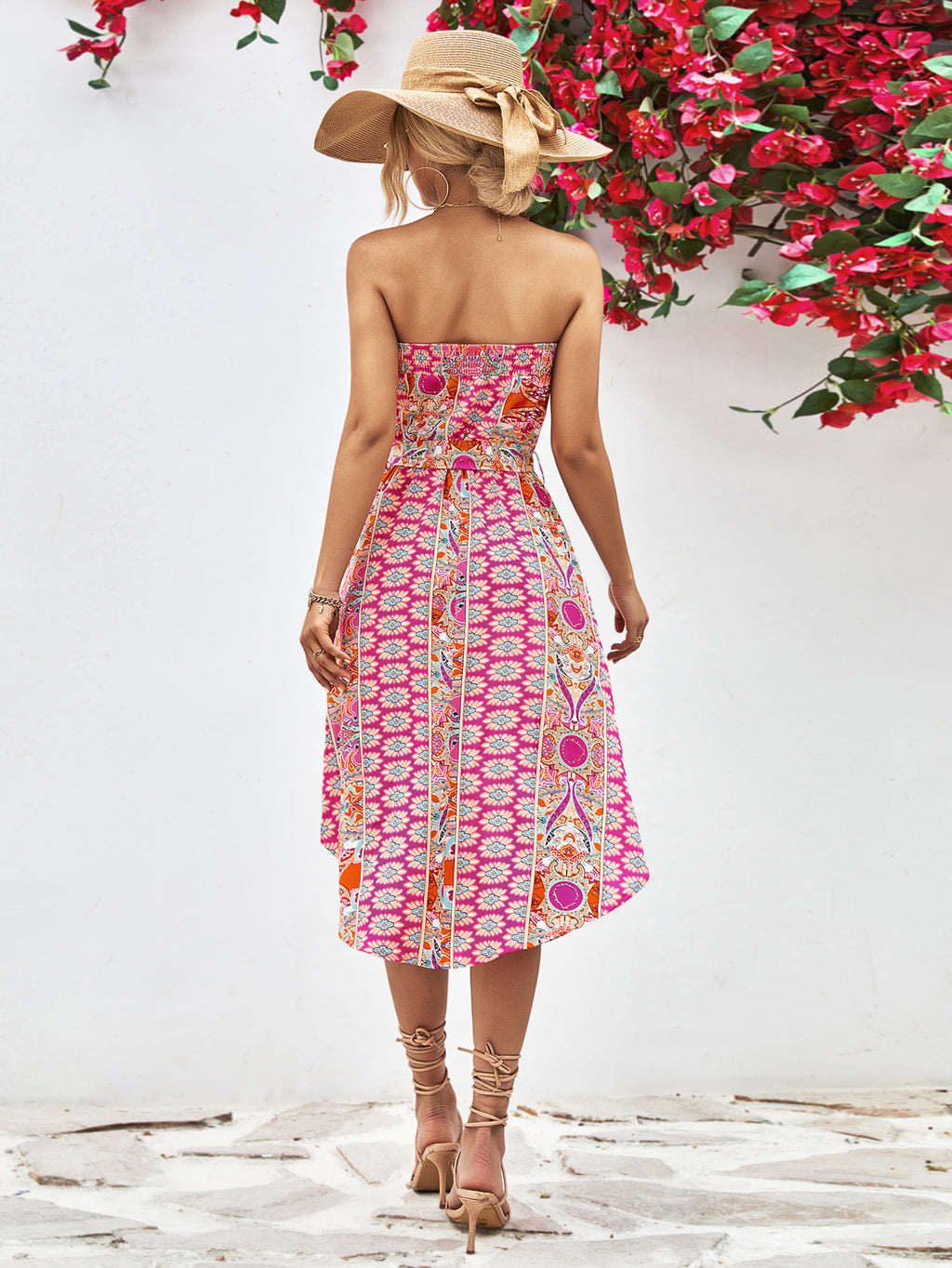 Buy Printed Strapless Tie Belt Dress by YO