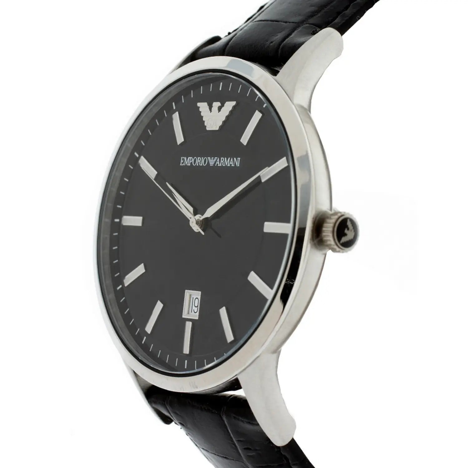 Black Leather and Steel Analog Watch