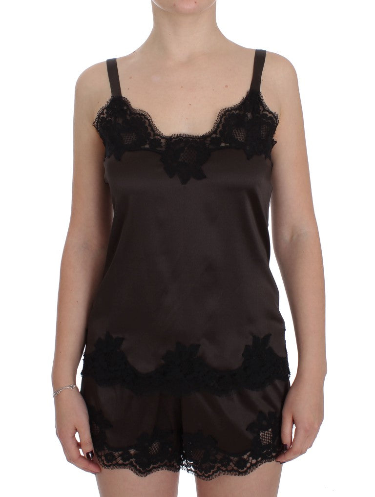 Buy Brown Silk Stretch Lace Lingerie Top by Dolce & Gabbana