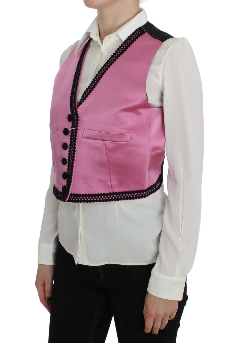 Buy Pink Silk Button Front Torero Vest Top by Dolce & Gabbana