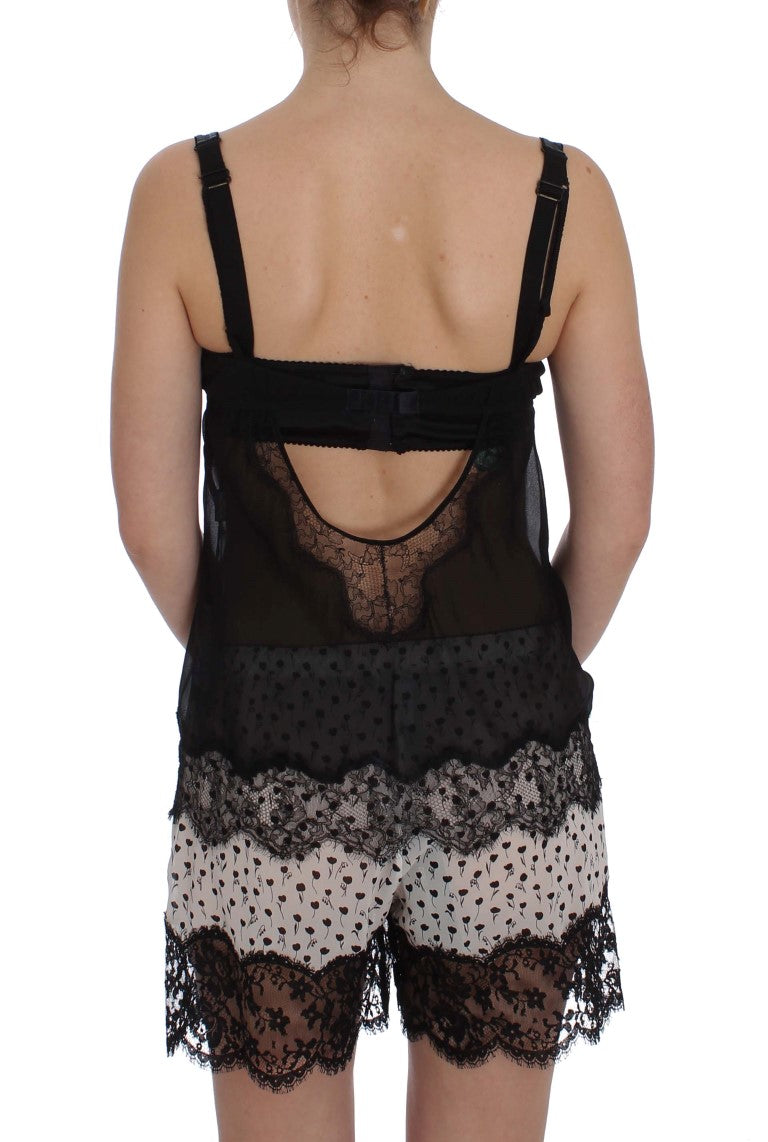 Buy Black Silk Floral Lace Lingerie Top by Dolce & Gabbana