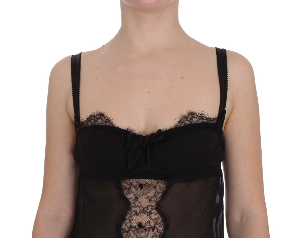 Buy Black Silk Floral Lace Lingerie Top by Dolce & Gabbana