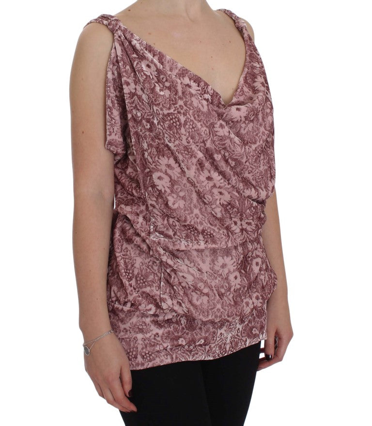 Buy Pink Floral Print Viscose Silk Blouse Top by Exte