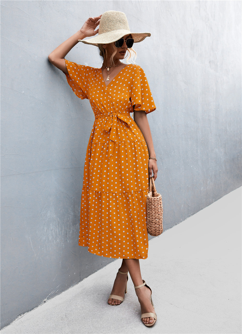 Buy Printed V-Neck Flutter Sleeve Belted Dress by YO