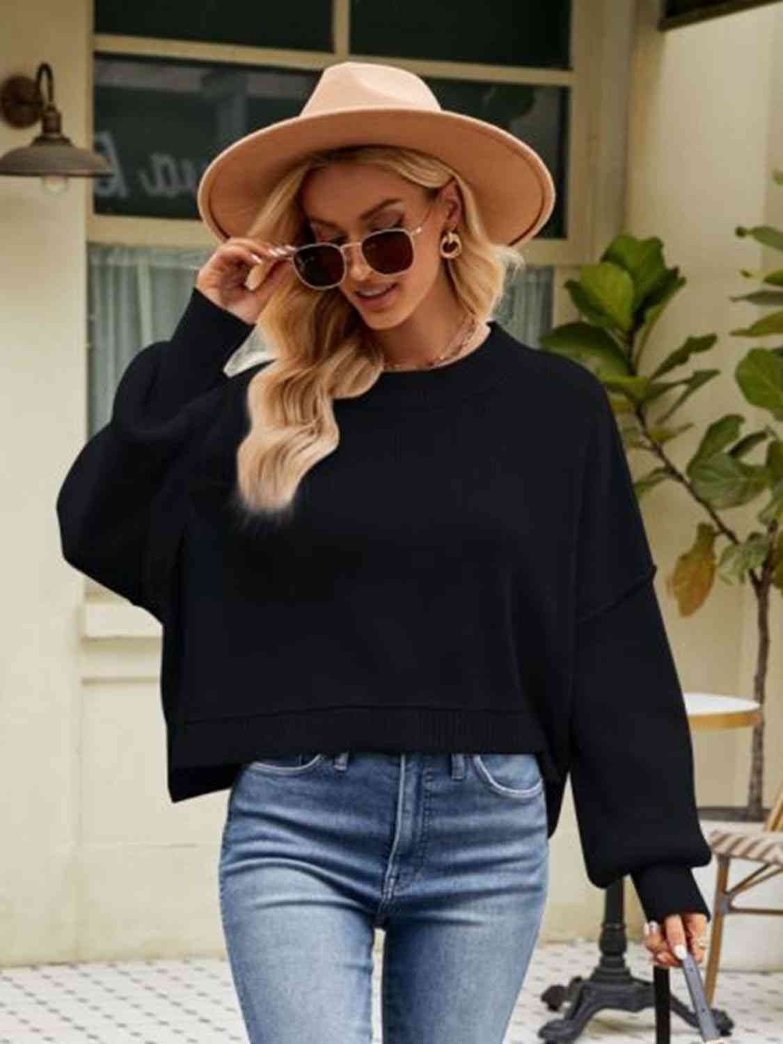 Buy Round Neck Dropped Shoulder Sweater by YH