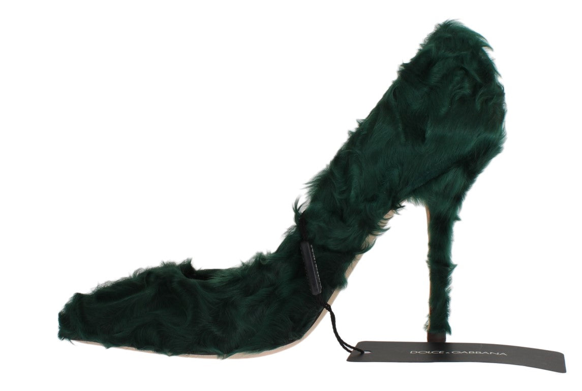 Buy Green Xiangao Lamb Fur Leather Pumps by Dolce & Gabbana