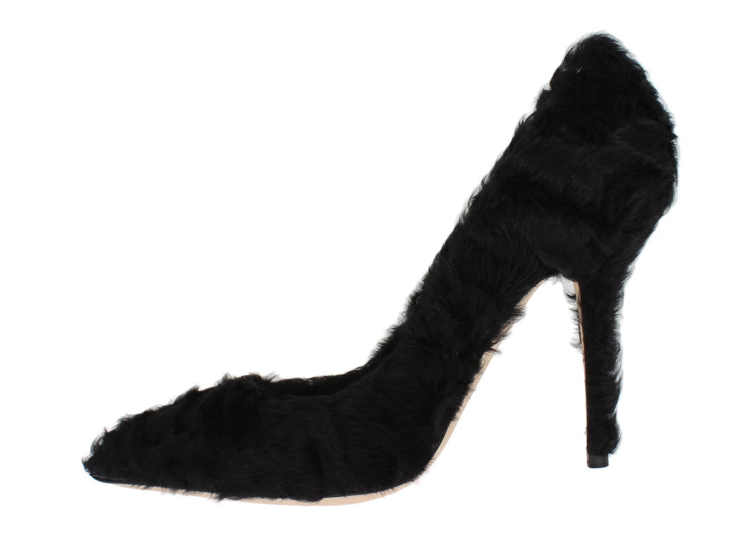Buy Black Xiangao Lamb Fur Leather Pumps by Dolce & Gabbana