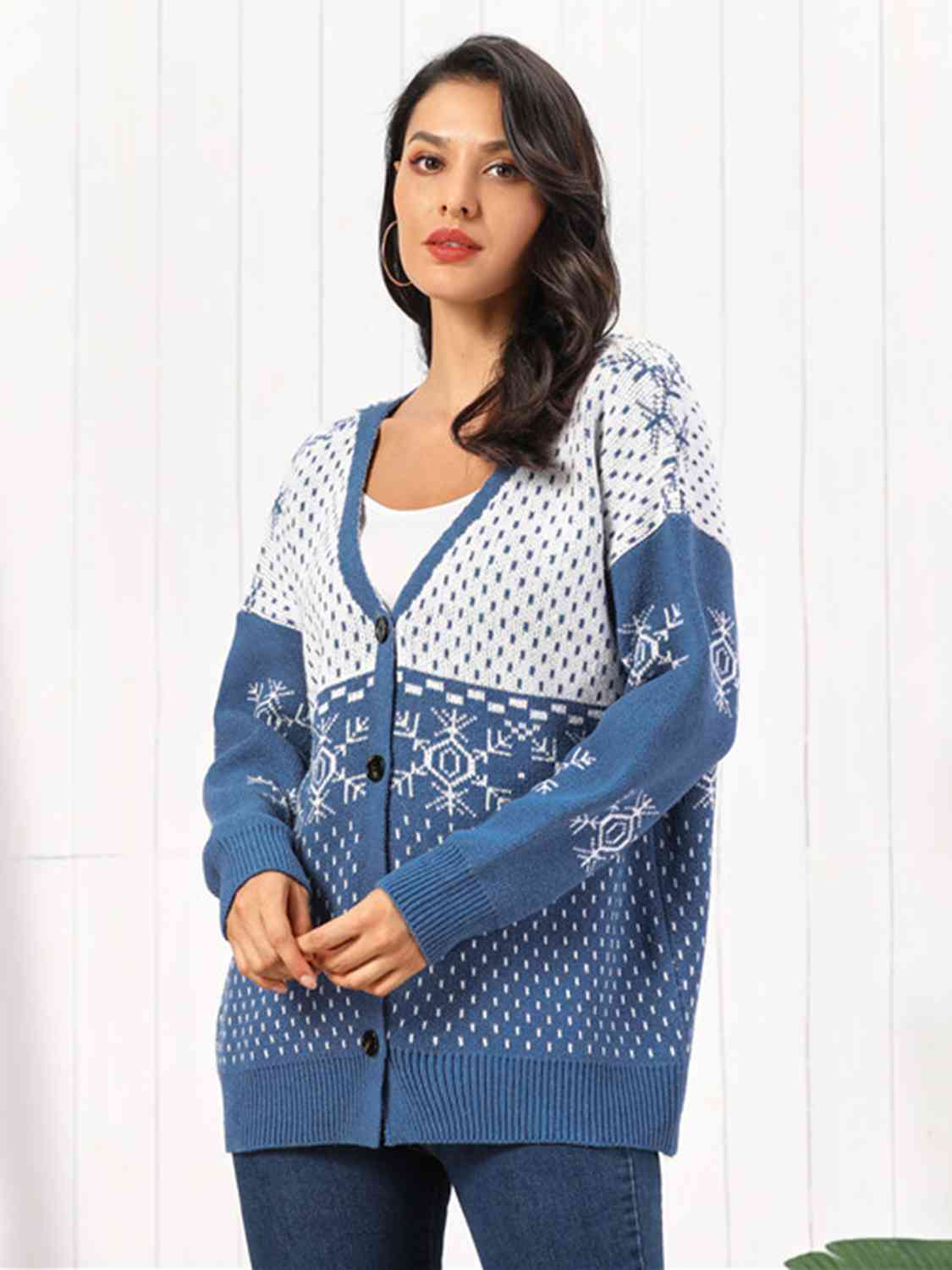 Buy Snowflake Button Down Cardigan by Faz