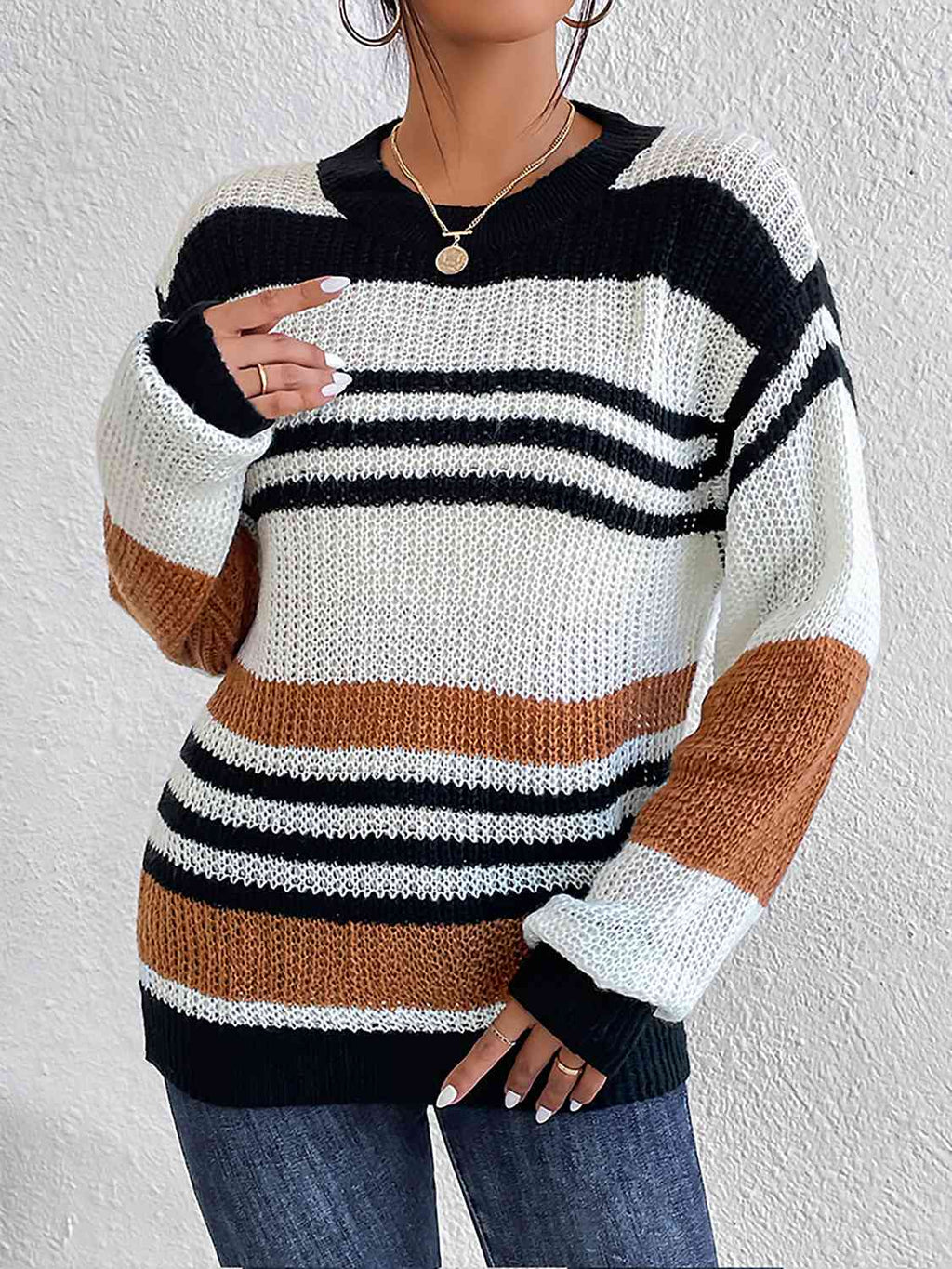 Buy Striped Round Neck Sweater by O & Y.M