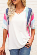 Buy Rainbow Stripe Slit V-Neck Tee by Faz