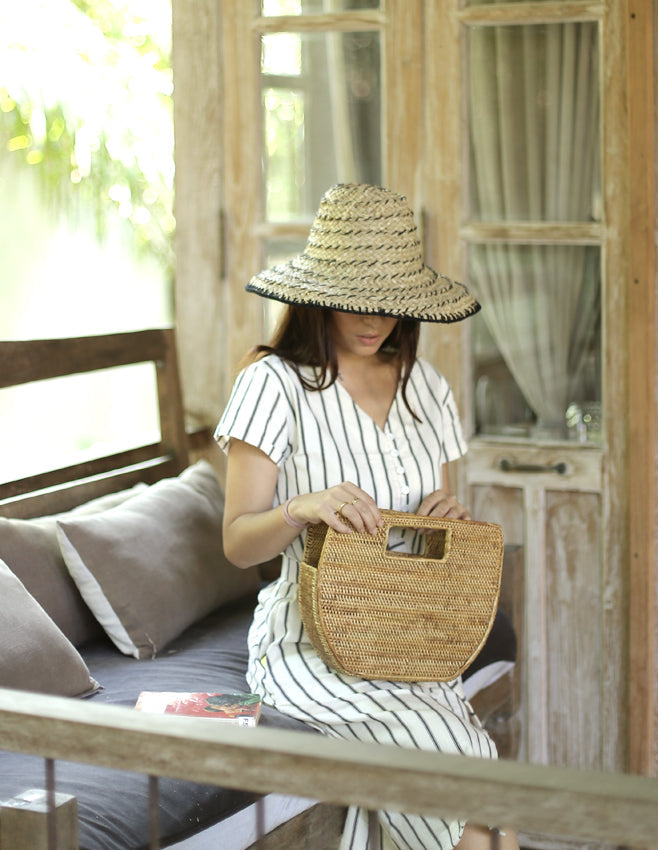 Buy Balinese Pecatu Bucket Straw Hat, in Black by BrunnaCo by BrunnaCo