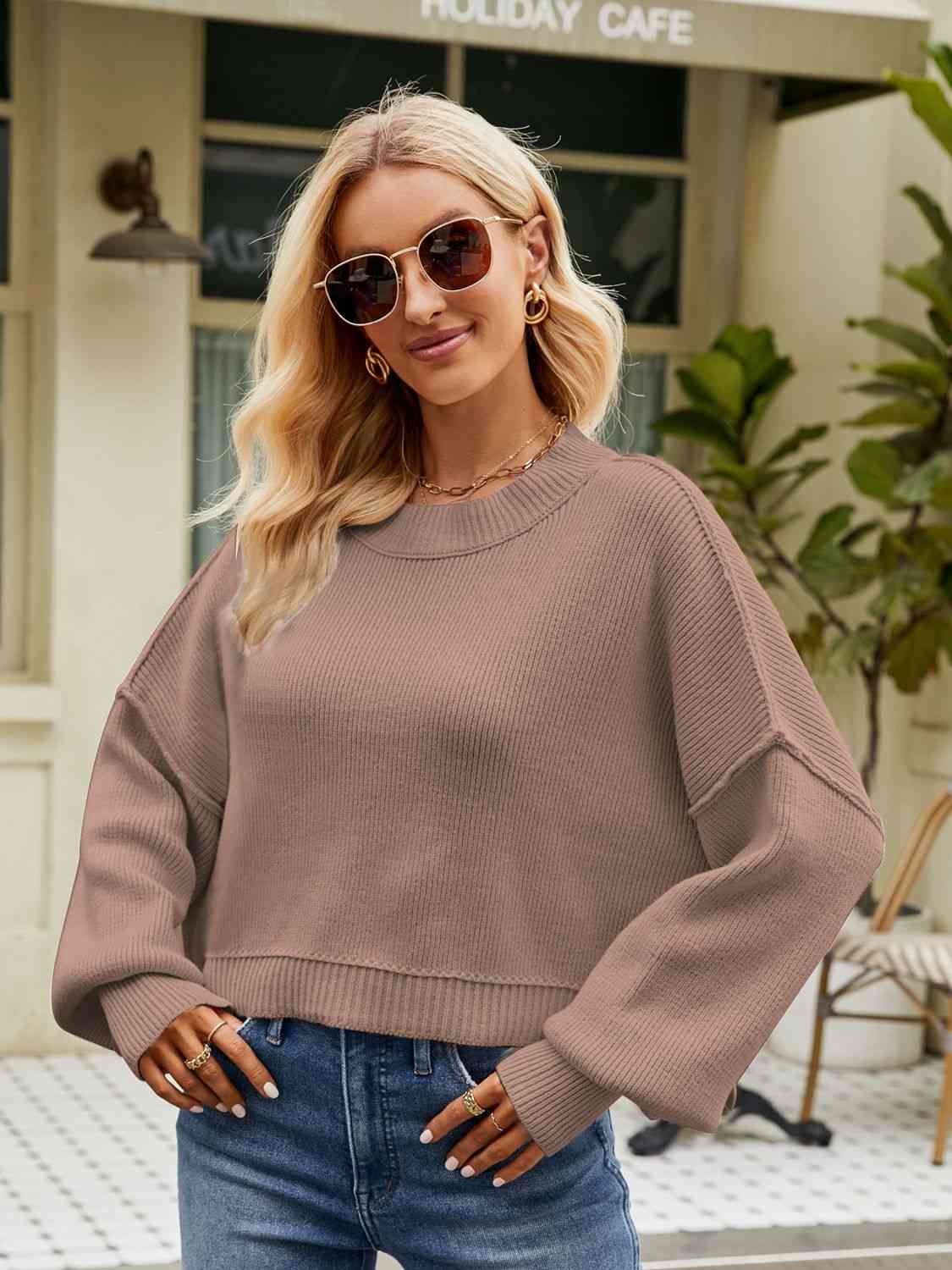 Buy Round Neck Dropped Shoulder Sweater by YH