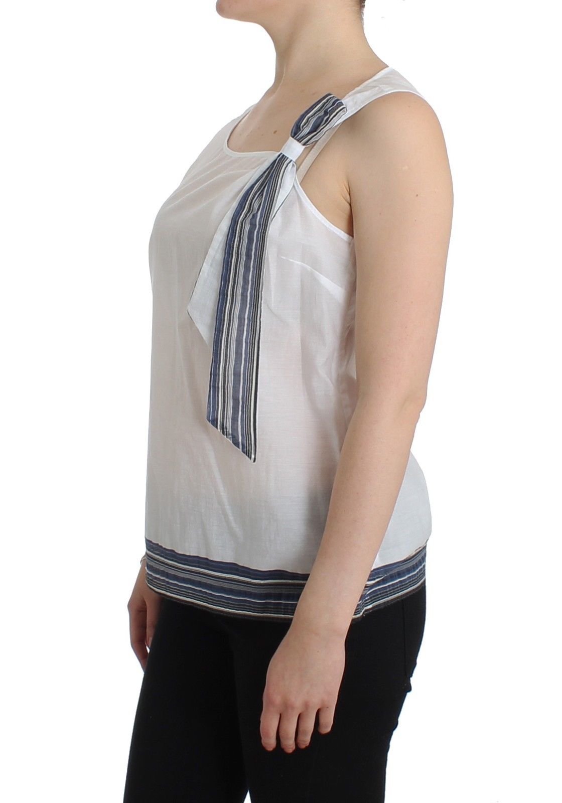 Buy White Blue Top Blouse Tank Shirt Sleeveless by Ermanno Scervino