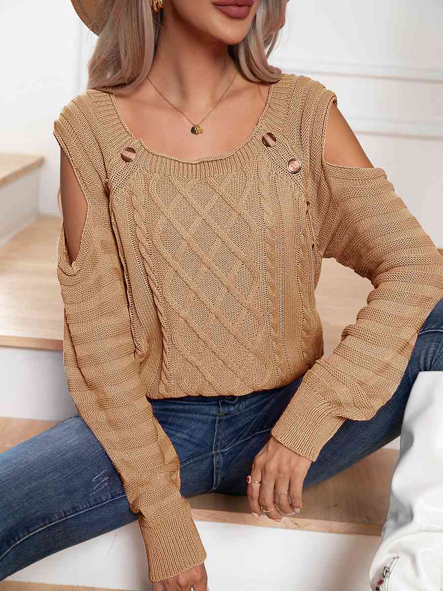 Buy Decorative Button Cold-Shoulder Sweater by B&S