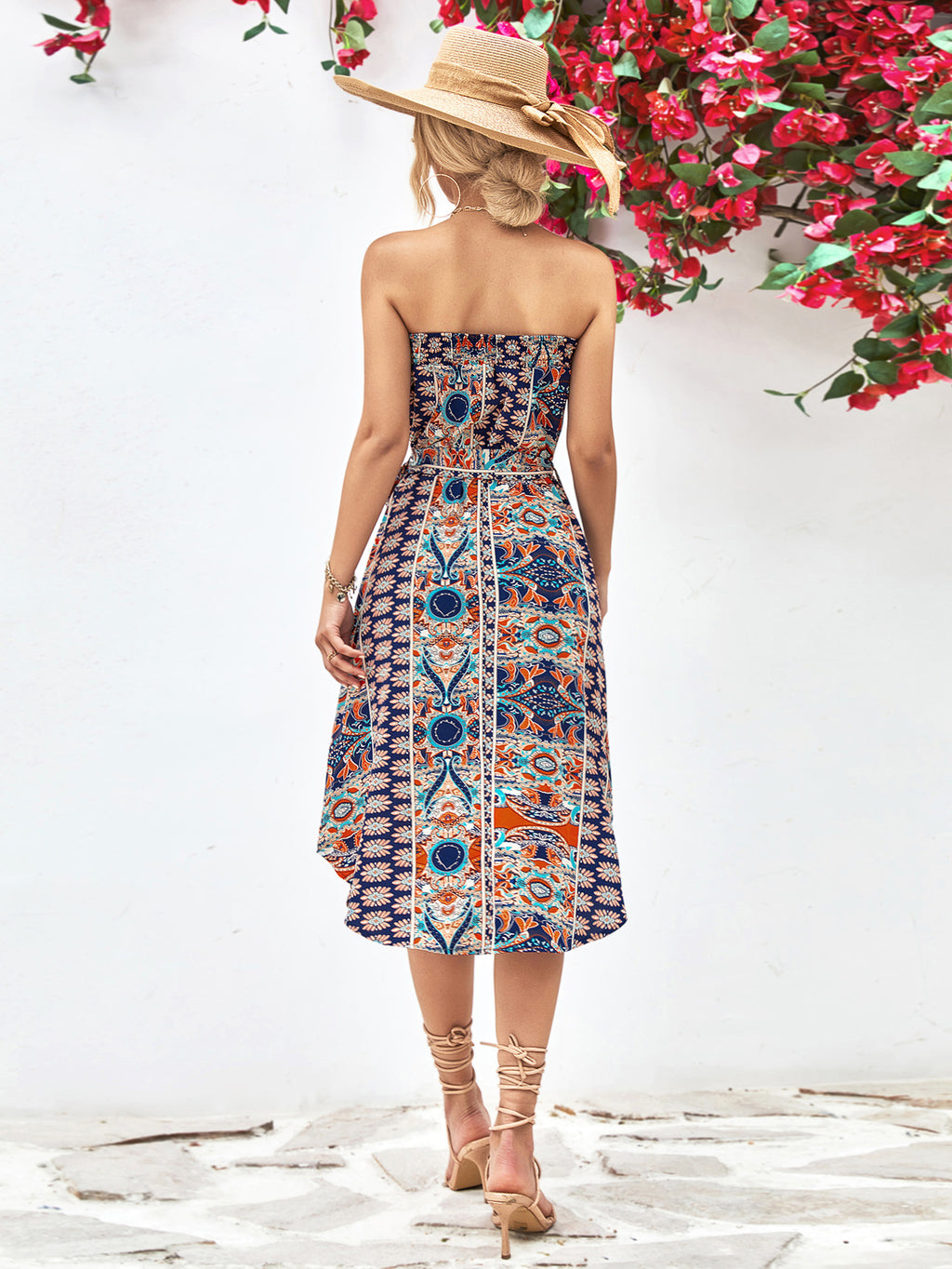 Buy Printed Strapless Tie Belt Dress by YO