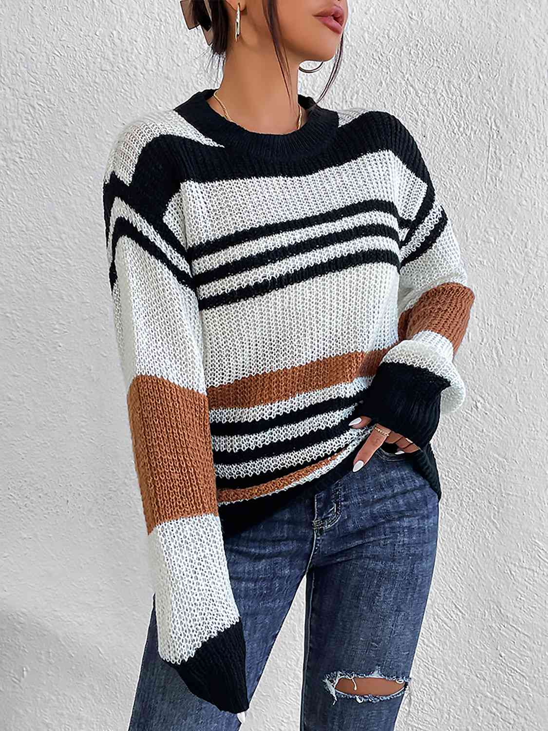 Buy Striped Round Neck Sweater by O & Y.M