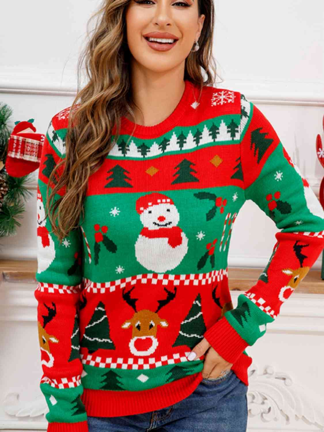 Christmas Theme Round Neck Sweater