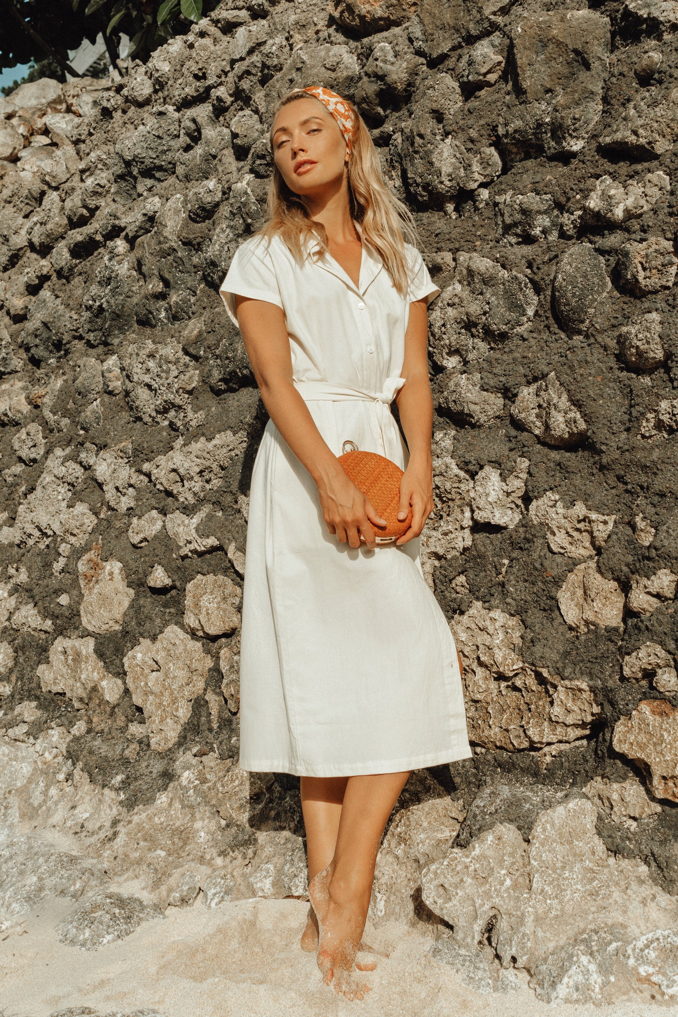 Buy ARYA Safari Linen Midi Dress, in Off White by BrunnaCo