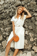 Buy ARYA Safari Linen Midi Dress, in Off White by BrunnaCo
