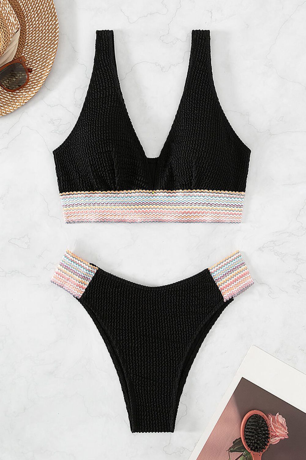 Buy Contrast Textured High Cut Swim Set by Faz