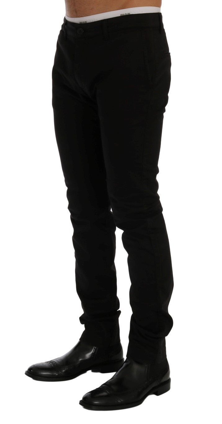 Buy Black Cotton Stretch Chinos Pants by GF Ferre