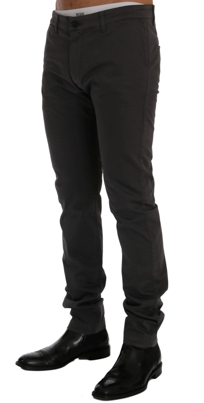 Buy Gray Cotton Stretch Chinos Pants by GF Ferre