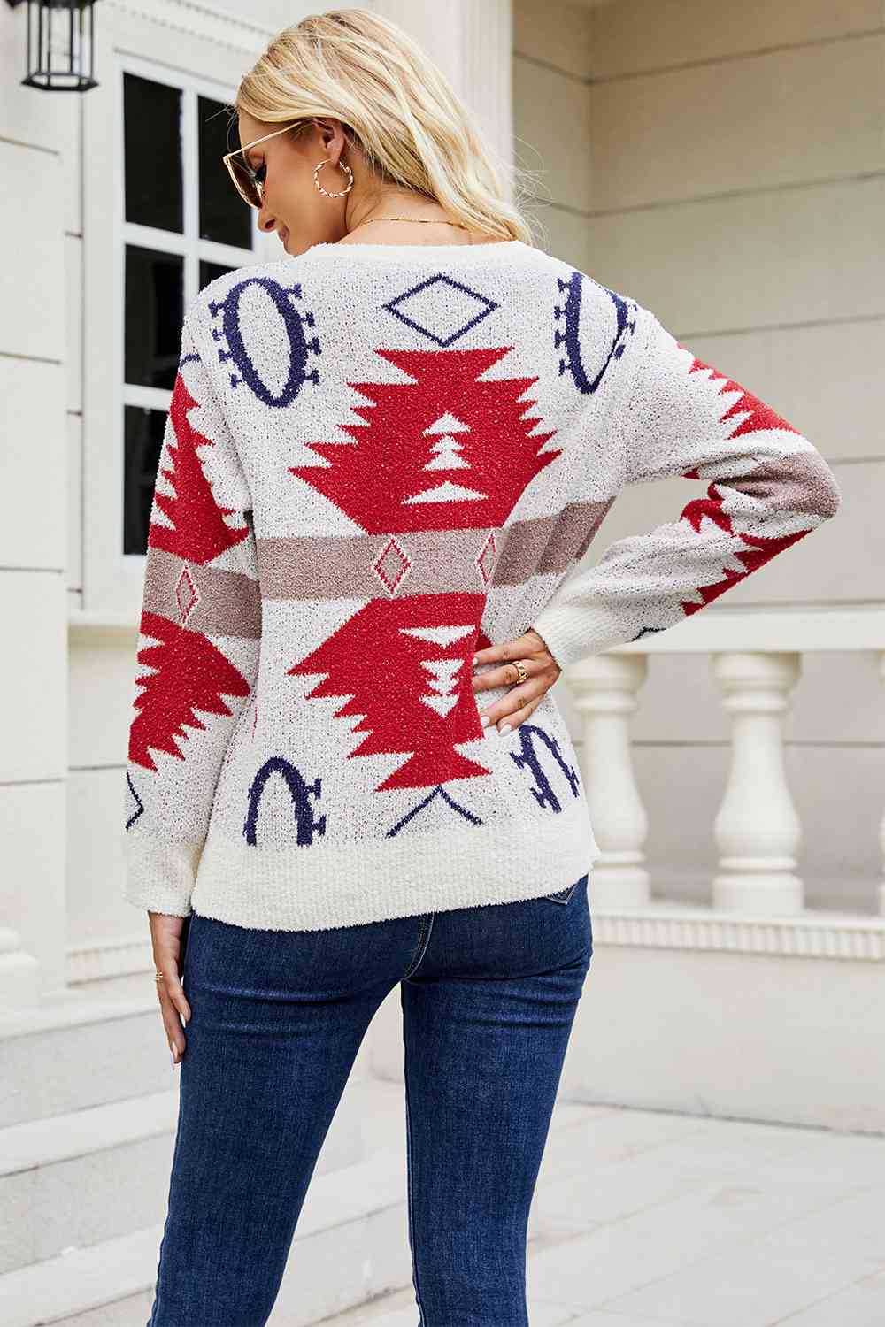 Buy Printed Round Neck Long Sleeve Sweater by Faz