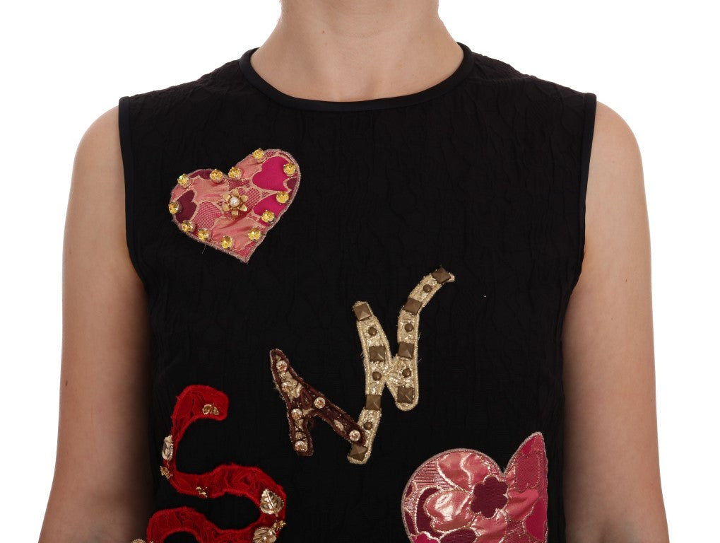 Buy Black Crystal-Embellished Stretch Mini Dress by Dolce & Gabbana
