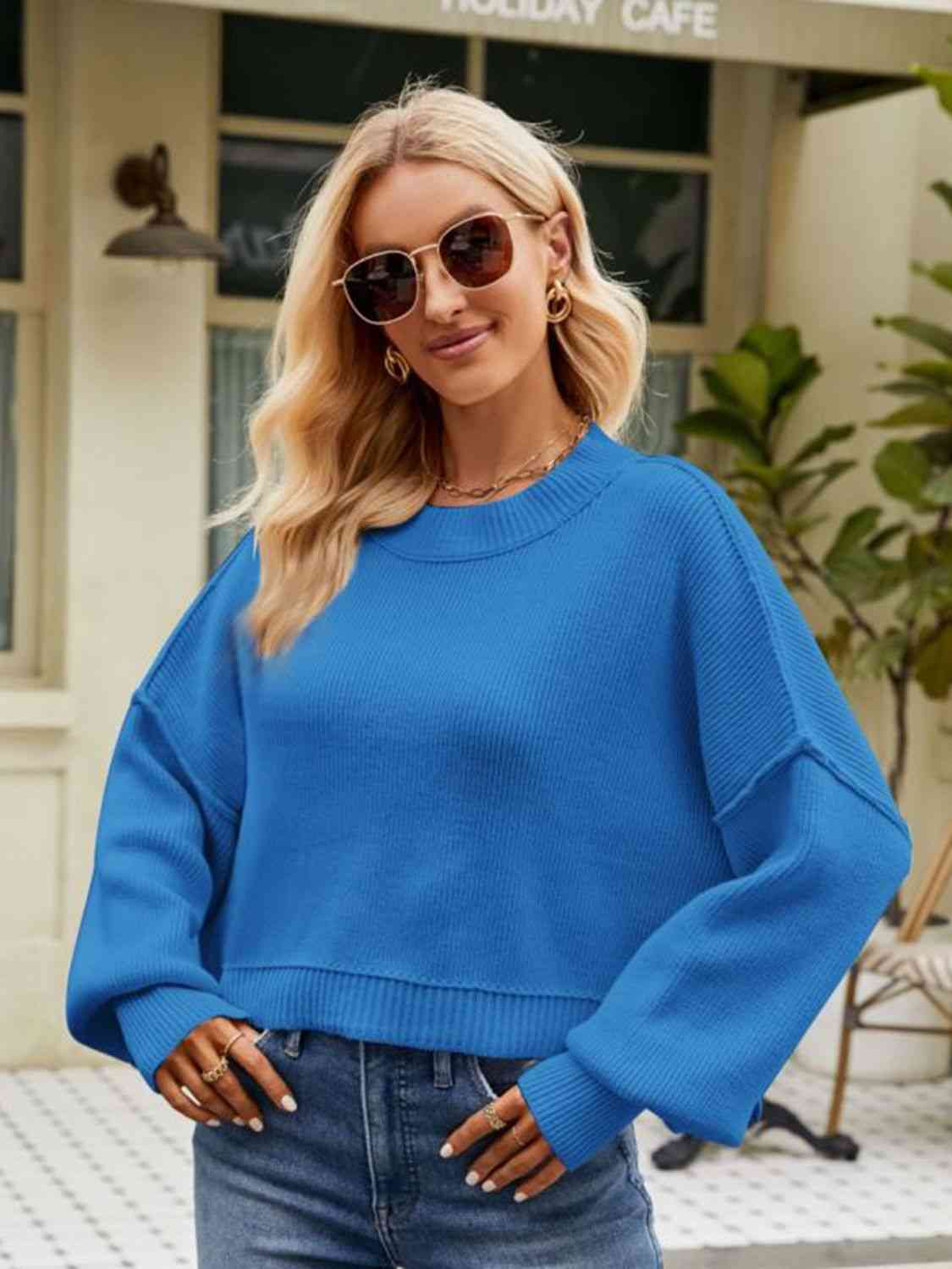 Buy Round Neck Dropped Shoulder Sweater by YH