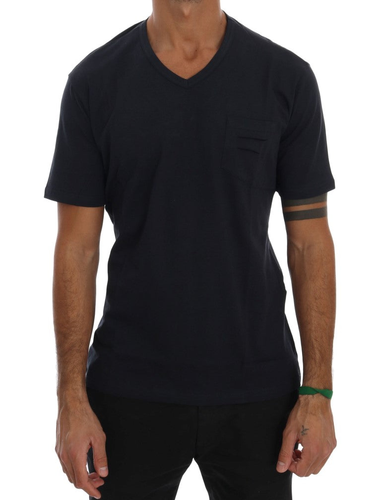 Buy Blue Cotton V-neck T-Shirt by Daniele Alessandrini