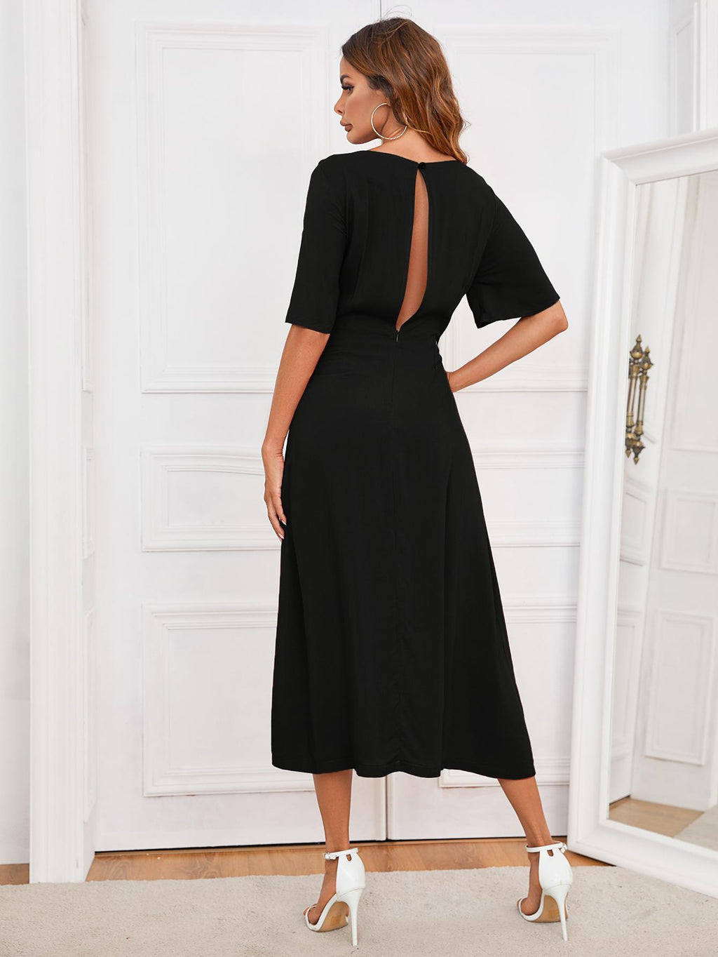 Buy Round Neck Cutout Half Sleeve Dress by H2J