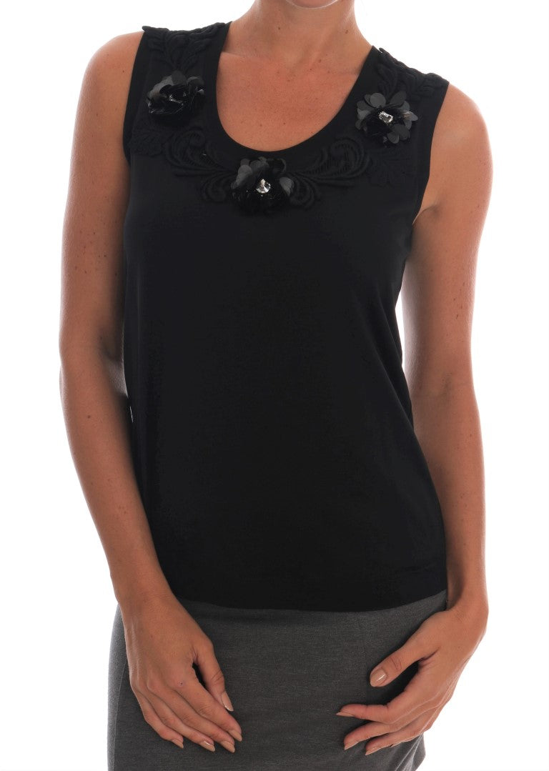 Black Floral Sequined Cami Blouse