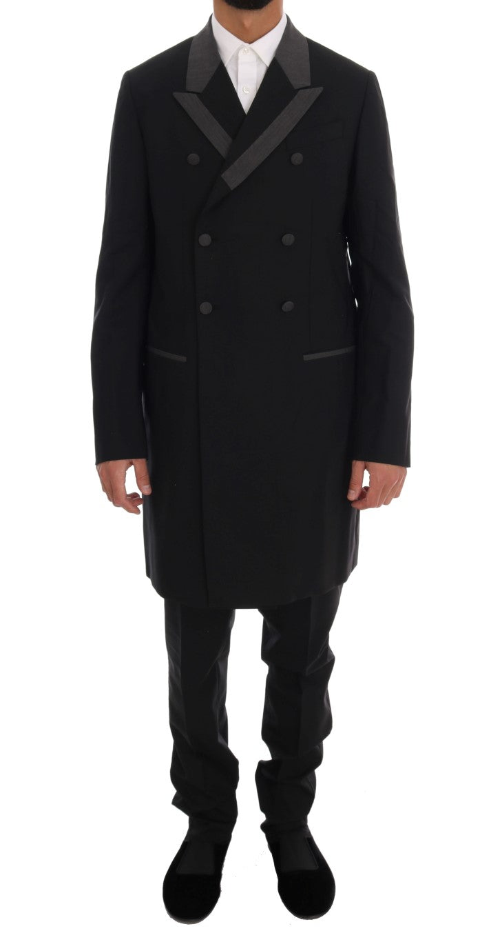 Black Wool Stretch 3 Piece Two Button Suit