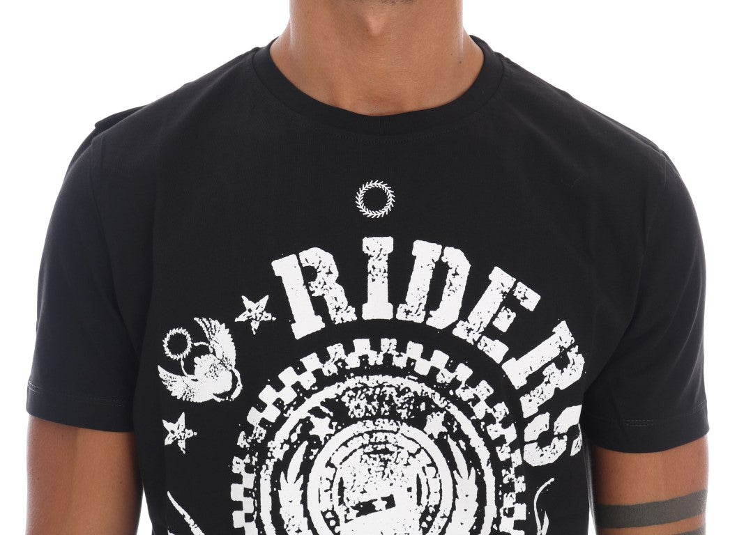 Buy Black Cotton RIDERS Crewneck T-Shirt by Frankie Morello