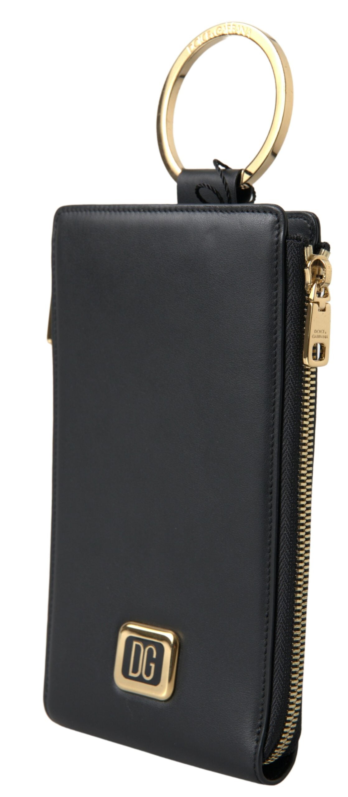 Elegant Black Leather Cardholder with Zip Detail