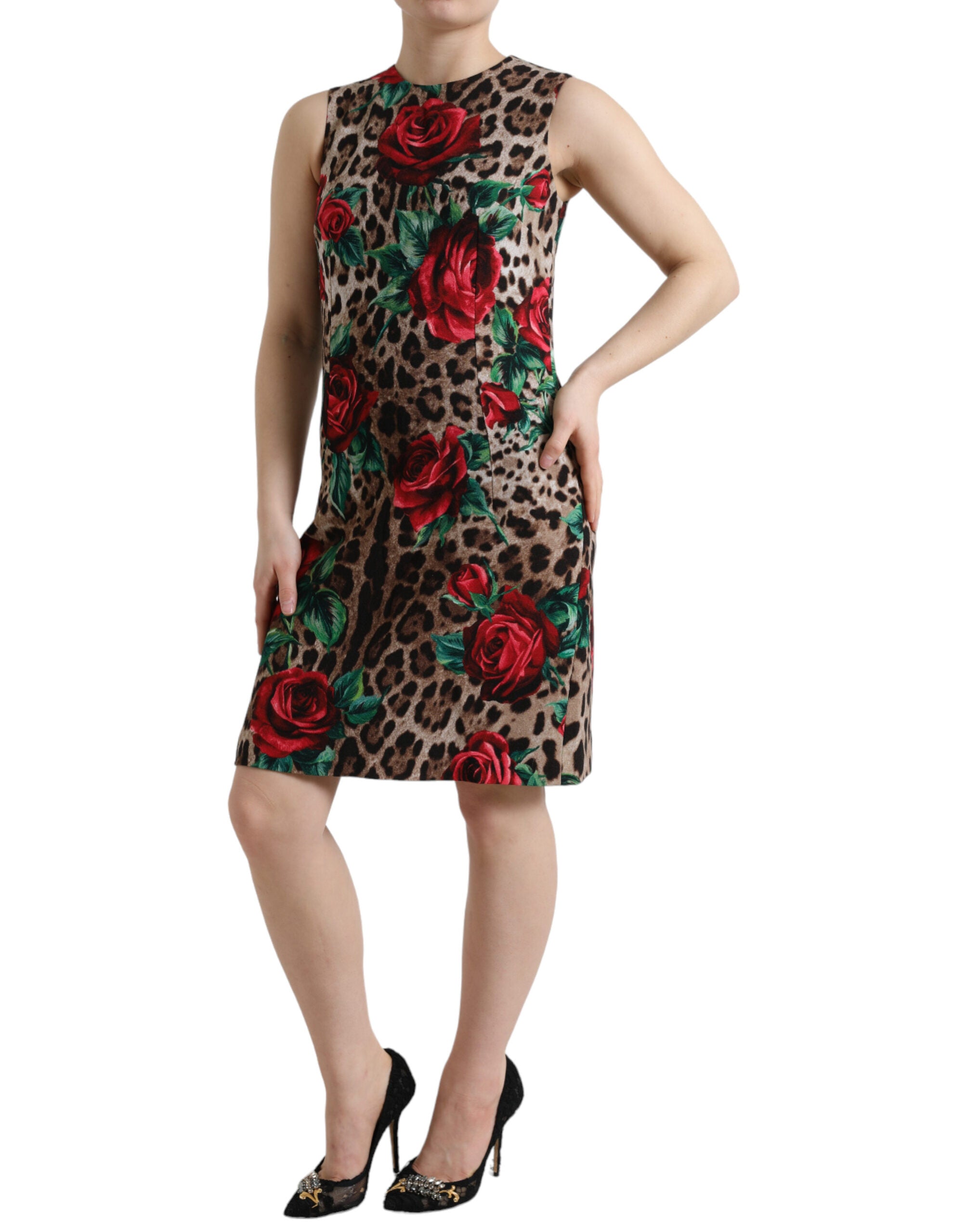 Elegant Leopard Floral A-Line Dress