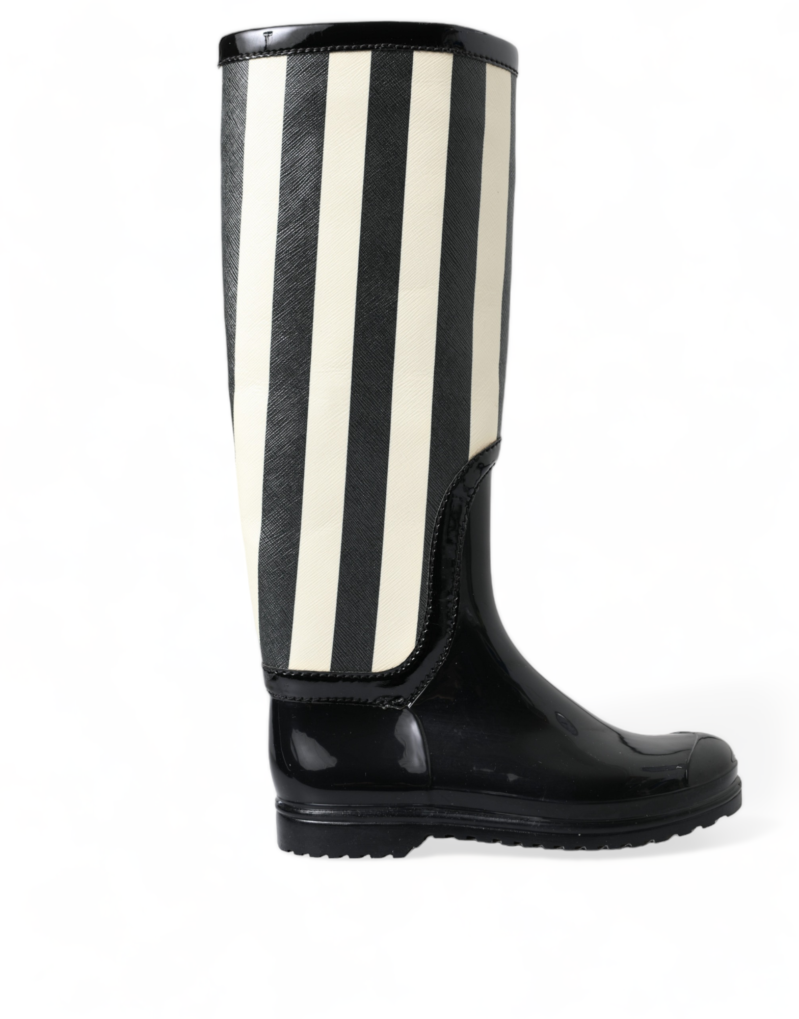 Black and White Striped Knee High Boots