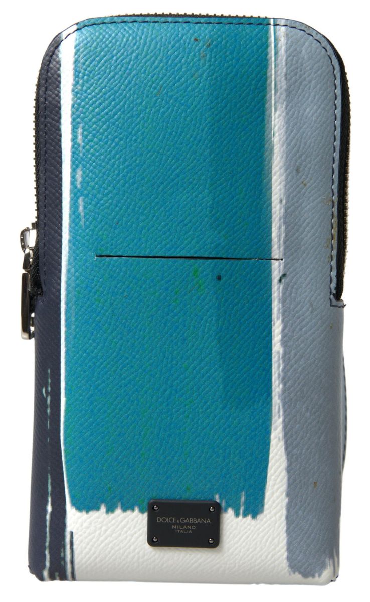 Elegant Leather Crossbody Phone Bag in Blue & White